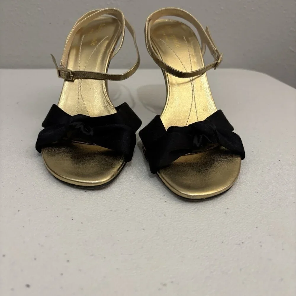 Kate Spade Black And Gold Heels Ankle Strap Women 7.5 Made In Italy